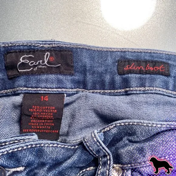 Earl Jeans Denim Size 14 Slim Boot Embellished Embroidered Bejeweled Mid Rise - Picture 3 of 6